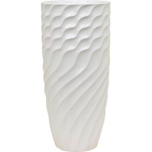 Zaliv vaas wit 81cm hoog | Hoge hoogglans witte XL vaas met golfpatroon | Grote bloempot plantenbak vazen