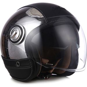 SOXON SP-889 PRO Urban Chrome en leren jethelm met vizier motorhelm, M, 57-58cm hoofdomtrek
