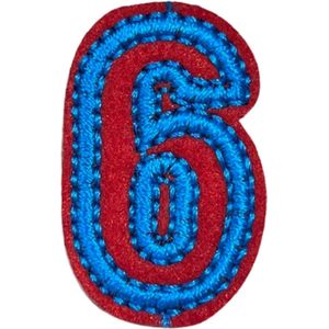 Cijfers Nummer Strijk Embleem Patches Blauw Rood Cijfer 6 / 2 cm / 3.4 cm