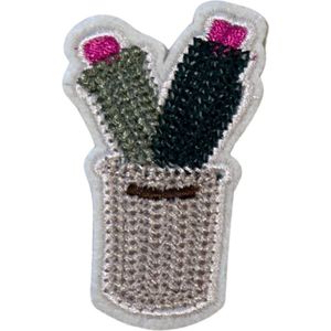 Cactus Bloempot Strijk Embleem Patch 3.9 cm / 6.5 cm / Beige Groen