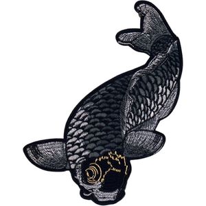 Koi Karper Vis Strijk Embleem Patch 12.5 cm / 21 cm / Grijs Zwart