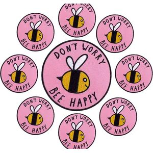 Be Happy / Bij - Hommel - Applicatie / Bij / Strijken / Stofdecoratie - Strijk Embleem Patch 7 x 7 cm - Roze
