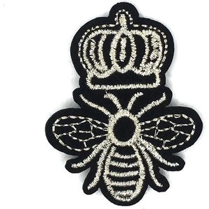 Bij Bijen Kroon Strijk Embleem Patch 4.6 cm / 6 cm / Zwart Goud