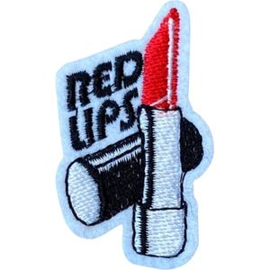 Lipstick Strijk Patch Met Red Lipstick Tekst 3.1 cm / 5.2 cm / Rood Wit Zwart