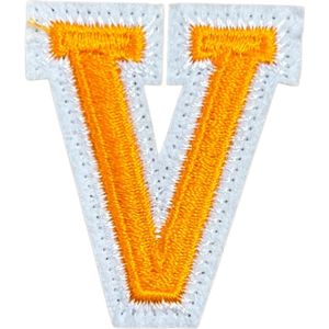 Alfabet Letter Strijk Embleem Patch Oranje Wit Letter V / 3.5 cm / 4.5 cm