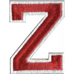 Alfabet Strijk Letter Embleem Patch Rood Wit Dun Randje 4 cm / Letter Z / 5.1 cm