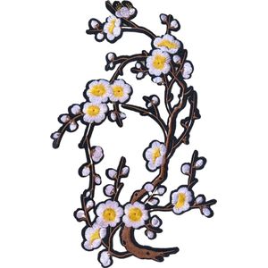 Bloesem Bloemen Tak Strijk Embleem Patch Rechts Wit Roze 16.8 cm / 27.7 cm / Wit Geel Bruin Zwart