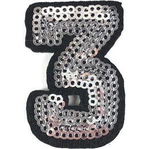 Cijfers Strijk EmblEem Patch Paillette Zilver Cijfer 3 / 3.5 cm / 5 cm