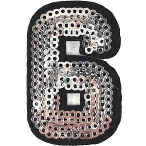 Cijfers Strijk EmblEem Patch Paillette Zilver Cijfer 6 / 3.5 cm / 5 cm