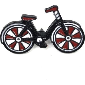 Fiets Emaille Pin Zwart Rood Witte Wielen 3.1 cm / 1.8 cm / Zwart Rood Wit
