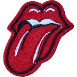 Tong Mond Strijk Embleem Patch Rood 5.8 cm / 6.8 cm / Rood Wit Zwart