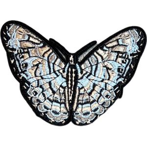 Vlinder Vlinders Strijk Embleem Patch Beige Blauw 10.7 cm / 7.7 cm / Beige Blauw
