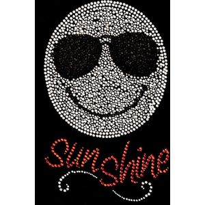 Smiley Zonnebril Sun Shine Tekst Strass Strijk Applicatie 18 cm / 27.8 cm / Zilver Zwart Oranje