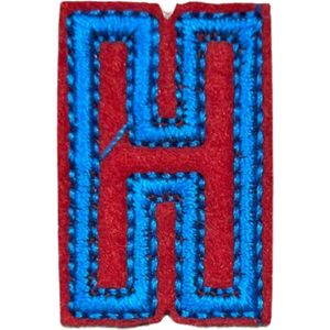 Alfabet Letter Strijk Embleem Patch Rood Blauw Letter H / 2 cm / 3.4 cm