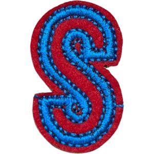 Alfabet Letter Strijk Embleem Patch Rood Blauw Letter S / 2 cm / 3.4 cm