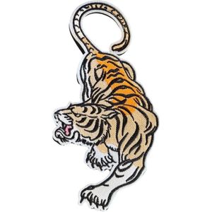 Tijger XL Strijk Embleem Patch Rechts 13.8 cm / 26.7 cm / Beige Oranje Wi Zwart