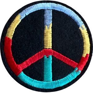 Peace Sign Vredesteken Embleem Strijk Patch Rond Small 6.2 cm / 6.2 cm / Zwart Blauw Geel Rood Groen