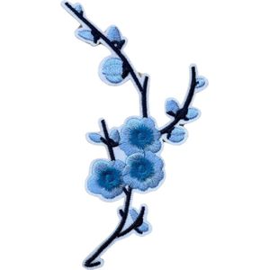 Pruimen Bloesem Bloemen Licht Blauw Strijk Embleem Patch Rechts 8 cm / 14 cm / Blauw