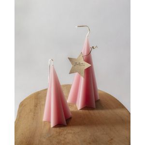 2 kerstkaars bomen in de kleur oud roze - groot en klein - kerstkaarsen - kerstboom kaarsen - 15 cm en 19 cm - gemaakt door een unieke werkplaats voor cliënten met afstand tot de arbeidsmarkt