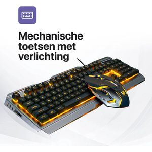 Toetsenbord en Muis - Keyboard en Muis - Gaming Set - Voor Gamen en Normaal Gebruik - RGB Led Backlight - Aluminium - Goud