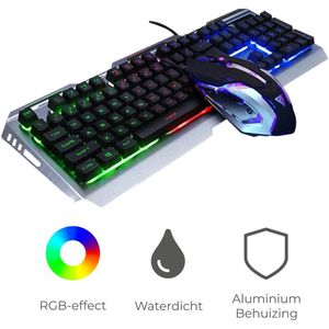 Gaming Toetsenbord en Muis - Keyboard en Muis - Gaming Set - Voor Gamen en Normaal Gebruik - RGB Led Backlight - Aluminium - Zilver / Rainbow