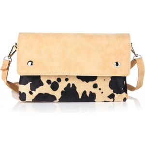 Michelle dames schoudertas/crossbody bag met cow print beige