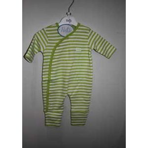 Feetje babypak streep limegroen - wit met klapvoetje maat 56