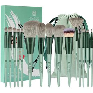 Make-upborstels 15 stks Premium synthetische haren Groene kleur Conische handgreep Kabuki Foundation-borstel Gezicht Lip Oogmake-up sets Professioneel met draagbare flanellen tas met trekkoord