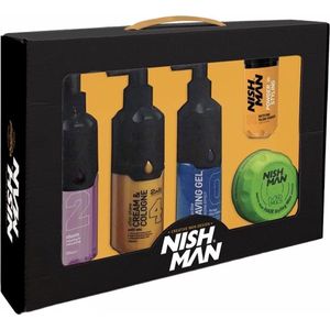 Nishman |Giftset |verjaardagscadeau | Geschenkset | Cadeauset | 5 in Box | Cologne Aftershave Storm | Cream en Cologne Goud | Scheergel | Matte Klei Wax | Volume Poeder