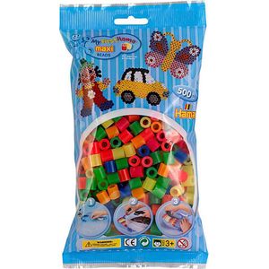 Hama MAXI strijkkralen felle neon kleuren mix (multicolor gemengd fluoriserend), zakje met 500 stuks EXTRA GROTE strijkparels (creatief kralen cadeau voor kleine kinderen / kleuters!)