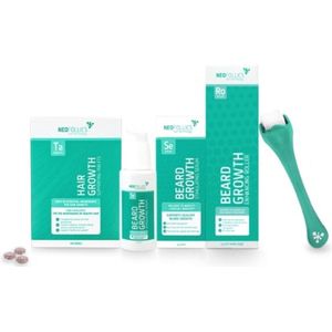 Startset voor baardgroei - Neofollics Beard Growth Serum, de Beard Roller en 100 Tablets - Stimuleert de baardgroei -