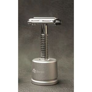 Weishi Safety Razor -Klassiek Scheermes Chroom + houder + 5 mesjes Double Edge - Klassiek Scheermes voor Mannen en Vrouwen - Duurzaam Scheren - Zero Waste - RVS Messing -