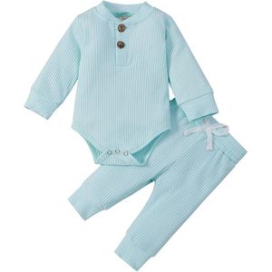 Newborn Kleding - Baby Kleding Meisje - Baby Kleding Jongens - Babykleertjes Set 2/delig 0-3 Maanden -Licht Blauw