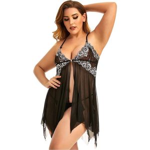 Super Sexy nachtjurk+ string - babydoll jurk- babydoll nachtjapon van kant versierd met bloemetjes patroon-babydoll nachtjapon-- babydoll lingerie