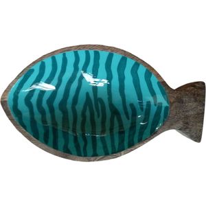 Floz Design houten bakje visvorm - binnenzijde als keramiek - turquoise blauw - fairtrade