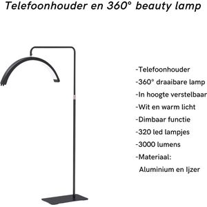 Beauty Lamp - 360° verstelbaar - TELEFOONHOUDER voor foto en video - led lamp nagels - lashes - massage - manicure - salon - gellak - nagels - make up - wenkbrauw - loeplamp