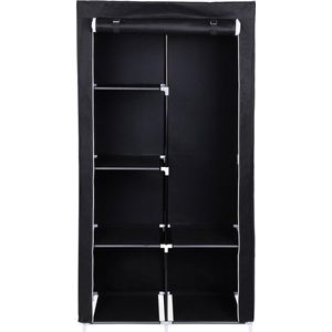 SONGMICS Stoffenkast, garderobe, 2 kledingrails, 6 legplanken, diverse montagemogelijkheden, 88 x 45 x 168 cm, voor slaapkamer, kleedkamer, zwart RYG84H