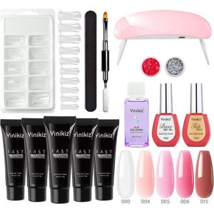Yinikiz - POLYGEL kit - 5 Kleuren polygel 15ML - roze en wit - Starterkit- gellak - Manicure Set - UV Lamp - Polygel nagels starterspakket - nepnagels -