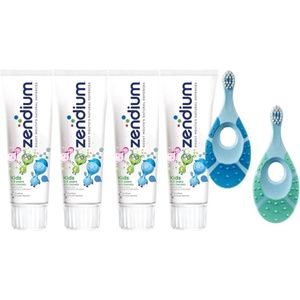 Zendium Tandpasta Kids 0-5 jaar - 4 x 75 ml + 2 x Jordan Tandenborstel Step By Step Baby