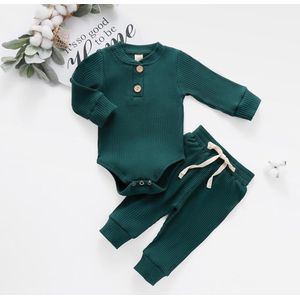 Newborn Kleding - Baby Kleding Meisje - Baby Kleding Jongens - Babykleertjes Set 2/delig 0-3 Maanden -Donker Groen