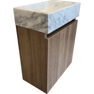 Mawialux Fonteinset - Onderkast (Brown Oak) + Toilet fontein (Marmer)