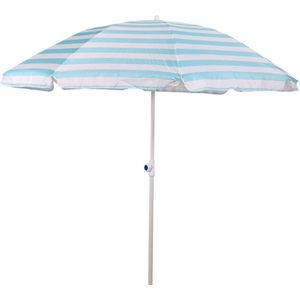 Strandparasol streepmotief blauw 200 cm - Strandparasol met knikarm - Kleine parasol - Kinder parasol
