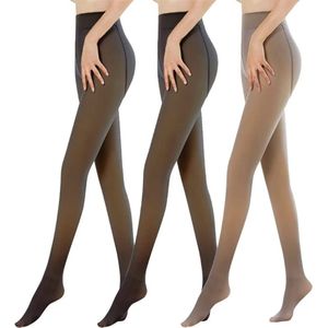 Fleece panty 3-pack huidskleur legging – 3 thermo niveaus van 15 tot -5°C – gevoerde panty One-size