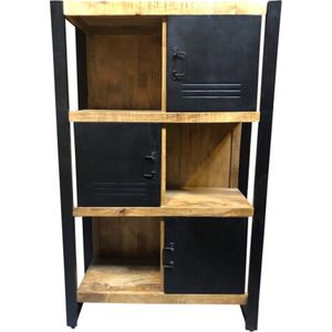 MD Interior - Ivy Vakkenkast - Mangohout - Zwart Staal - 85x35x135cm