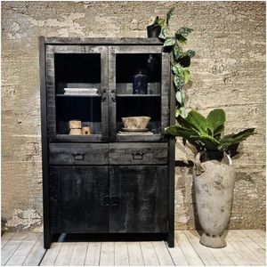 Benoa Britt Glass Door Cabinet Black 115 cm