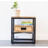 Bijzettafel / Nachtkastje Industrieel Design | Mangohout en Staal | 45x35x50