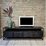Tv-meubel Jax visgraat mangohout 200 cm - Zwart