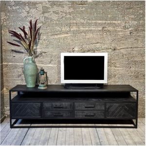 Tv-meubel Jax visgraat mangohout 200 cm - Zwart
