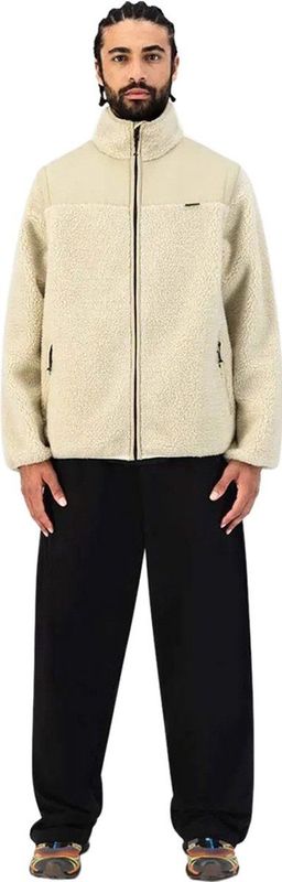 Maium - Teddy Cardigan - Vest - Off White - Gerecycled Polyester, Hoge Kraag, Elleboogbeschermers