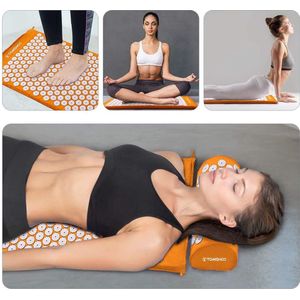 Acupressuurkussen- oranje- verlichting van hoofd en nekpijn- draagtas